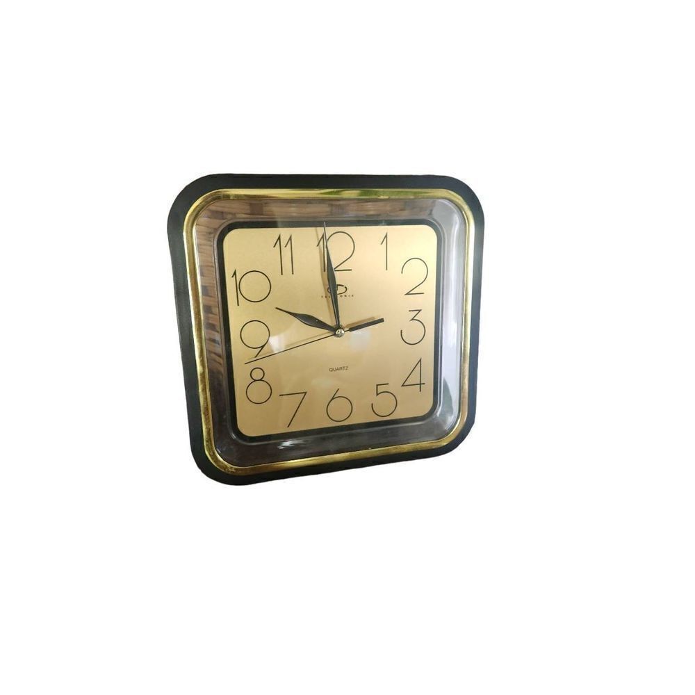 1980s telesonic Wall Clock Vintage Glam Clear Acrylic Aesthetic GOLD & BLACK 80s